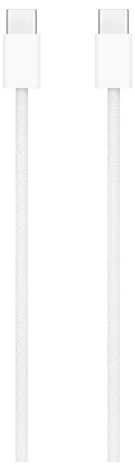 Weißes USB-C-auf-USB-C-Kabel, symmetrisch angeordnet.