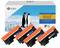 'Tonerpatronen-Set von G&G, passend für Modelle W2070A, W2071A, W2072A, W2073A. Verpackung zeigt Pinguine. Enthält vier Patronen in Schwarz, Cyan, Magenta und Gelb.'