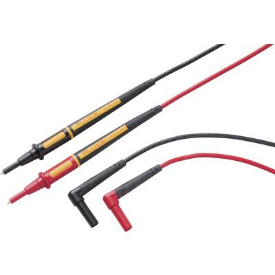 Zwei rote und schwarze elektrische Prüfspitzen mit Kabeln, die zum Messen von elektrischen Strömen verwendet werden.