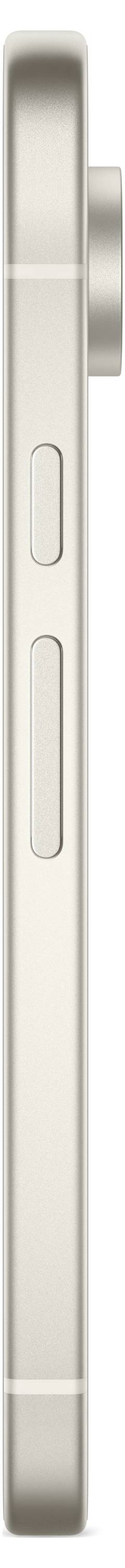 Seitenansicht eines modernen Smartphones mit flachem Rand und zwei Tasten, minimalistisch und in einer metallischen Farbe gehalten.