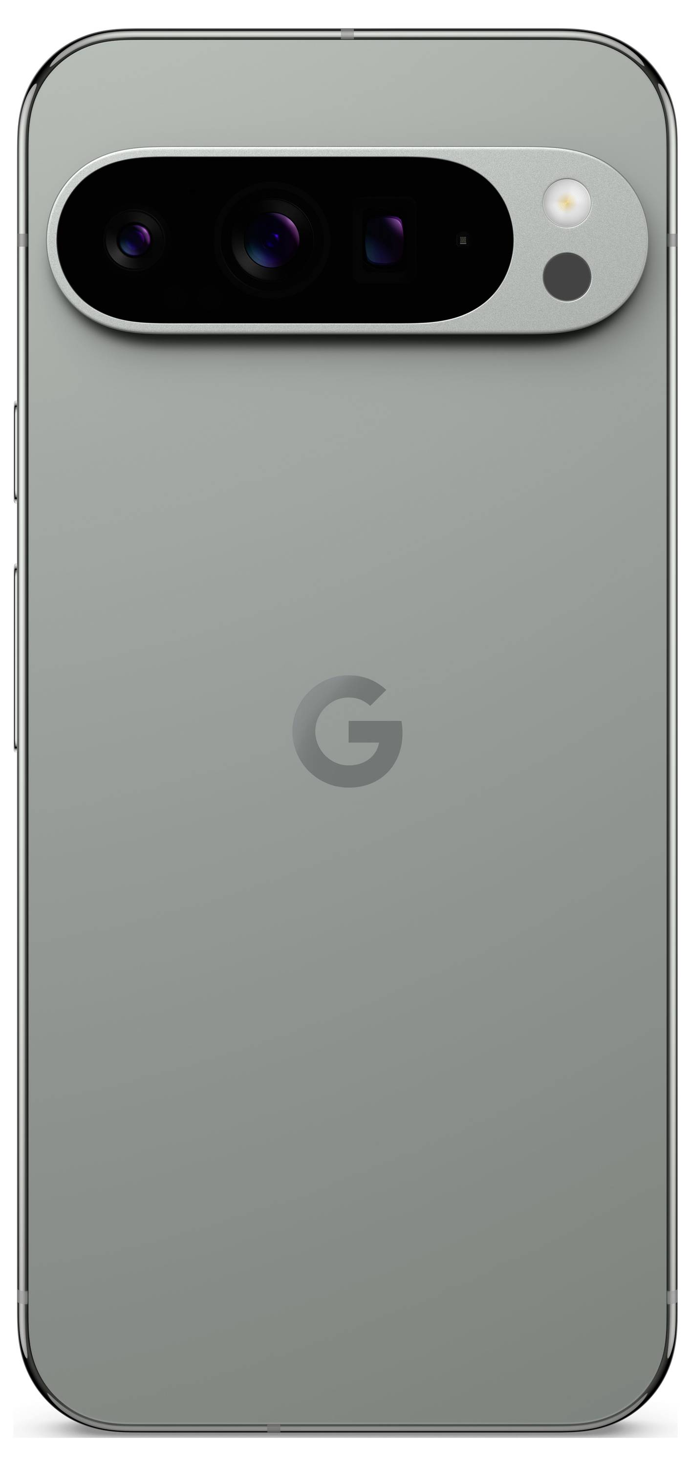 Smartphone mit grauer Rückseite, Kamera oben links, Google-Logo in der Mitte.