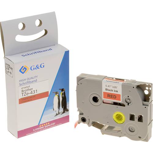 Schriftband G&G BB-B-G-431 Kompatibel ersetzt Brother TZe-431 Bandfarbe: Rot Schriftfarbe: Schwarz 12 mm 8 m