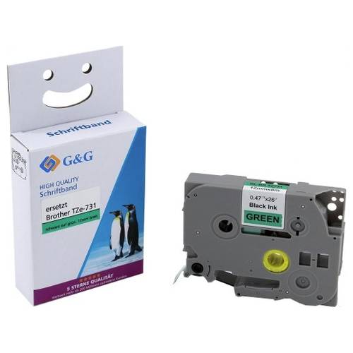 Schriftband G&G BB-B-G-731 Kompatibel ersetzt Brother TZe-731 Bandfarbe: Grün Schriftfarbe: Schwarz 12 mm 8 m