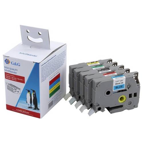 Schriftband 5er Set G&G BB-B-G-TZE-MP5 Kompatibel ersetzt Brother TZe-231, TZe-431, TZe-531, TZe-631, TZe-731 Bandfarbe:...