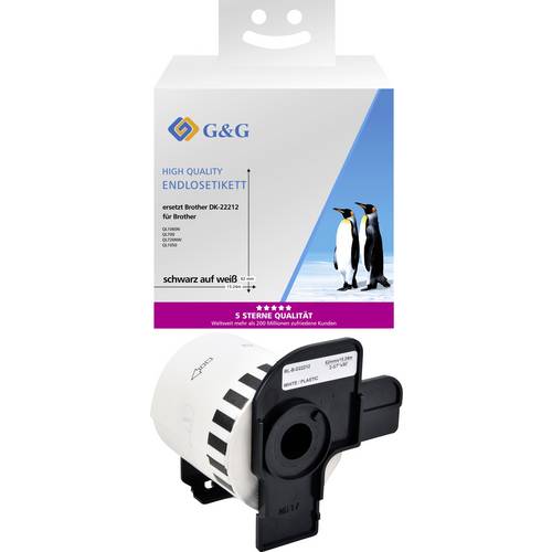 G&G Etiketten (Endlos) Kompatibel ersetzt Brother DK-22212 62 mm x 15.24 m Thermodirekt Papier Weiß 1 St. Permanent haft...