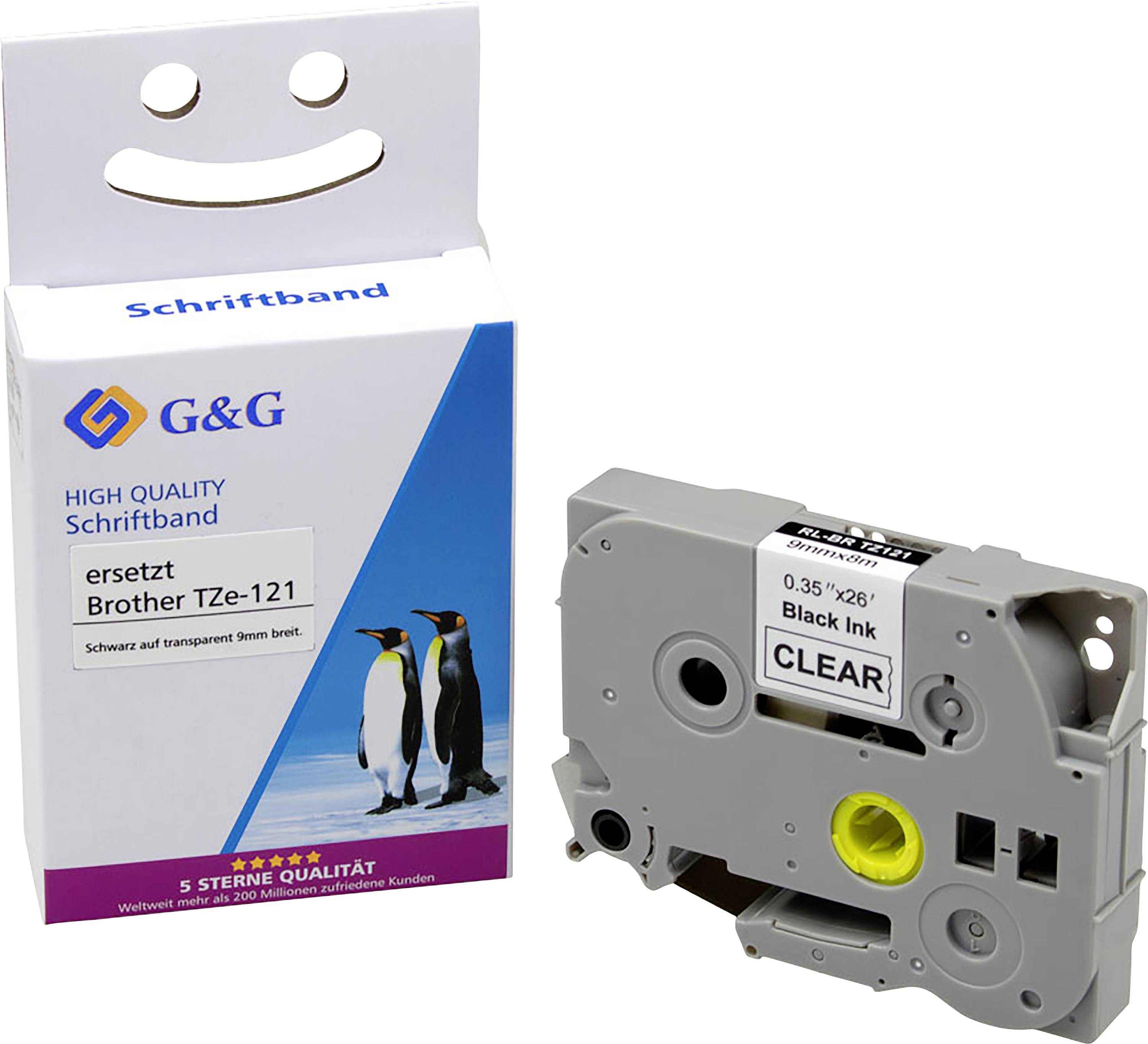 Schriftband G&G BB-B-G-121 Kompatibel ersetzt Brother TZe-121 Bandfarbe: Transparent Schriftfarbe: Schwarz 9 mm 8 m