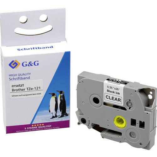 Schriftband G&G BB-B-G-121 Kompatibel ersetzt Brother TZe-121 Bandfarbe: Transparent Schriftfarbe: Schwarz 9 mm 8 m