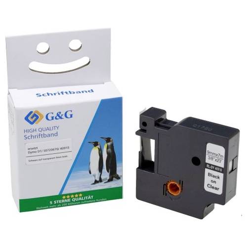 G&G 5D40910-TD Schriftband Bandfarbe: Transparent Schriftfarbe: Schwarz 9 mm 7 m