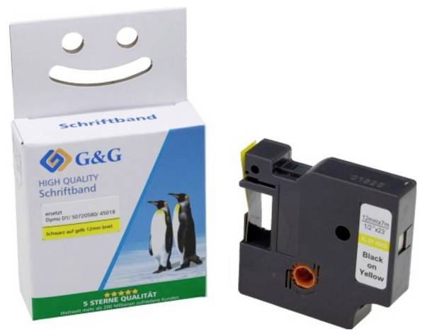 Schriftband  G&G BB-D-G-D1-45018 Kompatibel ersetzt DYMO 45018  Bandfarbe: Gelb Schriftfarbe: Schwarz 12 mm 7 m