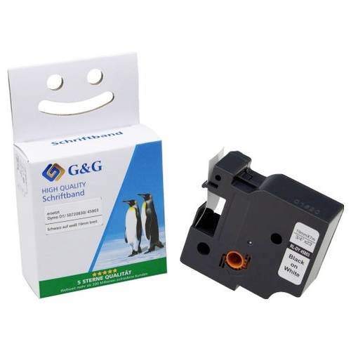 Thumbnail - Schriftband G&G BB-D-G-D1-45803 Kompatibel ersetzt DYMO 45803 Kunststoff Bandfarbe: Weiß Schriftfarbe: Schwarz 19 mm 7 m