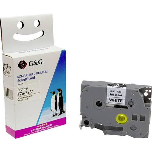 Schriftband G&G 5BRTS231-TD Kompatibel ersetzt Brother TZe-S231 Bandfarbe: Weiß Schriftfarbe: Schwarz 12 mm 8 m