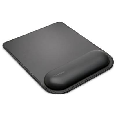 Schwarzes Mauspad mit ergonomischer Handgelenkauflage, die den Komfort bei der Computernutzung verbessert.