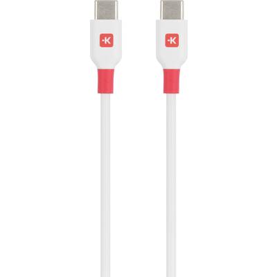 USB-C-Kabel mit roten und weißen Steckern, geeignet für Verbindungen von Geräten wie Smartphones oder Laptops.