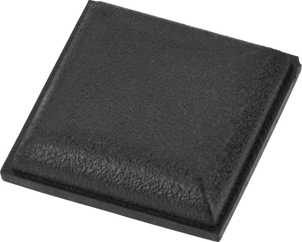 Ein schwarzer, quadratischer, flacher Mikrochip, leicht angewinkelt dargestellt. Oberfläche ist texturiert.