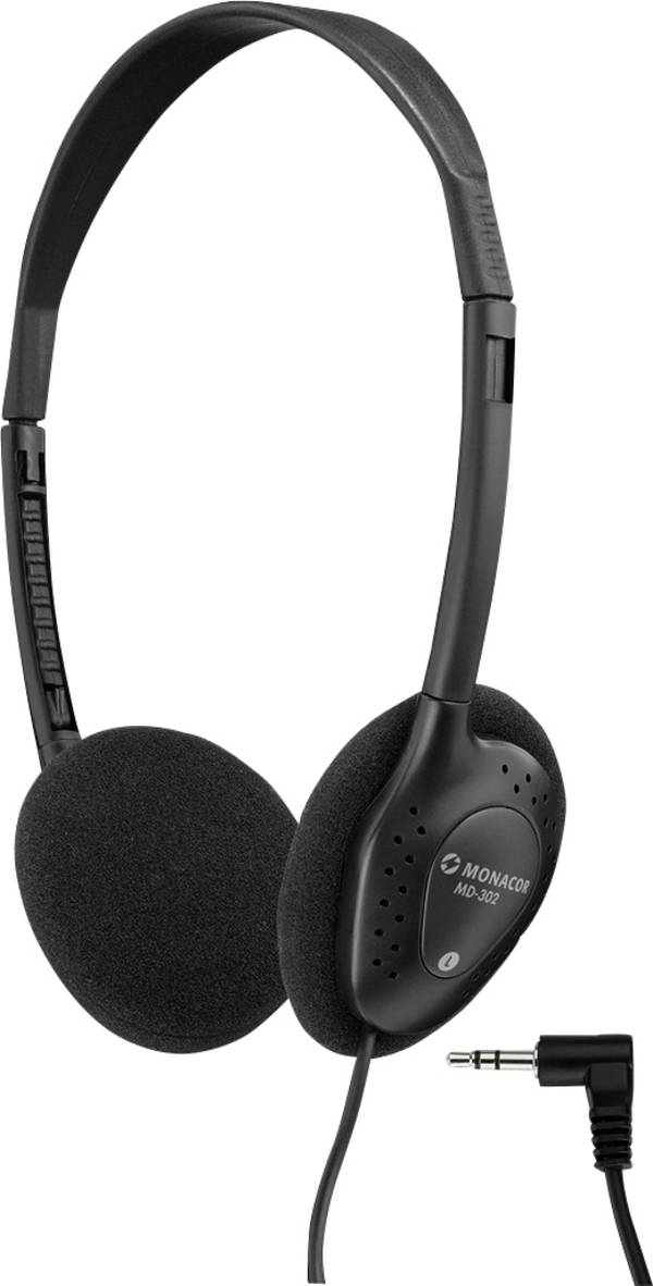 Monacor MD-302  On Ear Kopfhörer kabelgebunden Stereo   Schwenkbare Ohrmuscheln