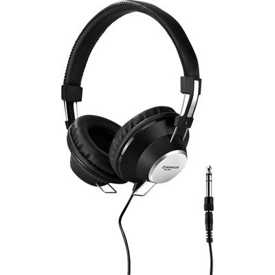 Ein Paar schwarze Over-Ear-Kopfhörer mit Kabel und großem Klinkenstecker. Perfekt für Audioaufnahmen und Musikhören.