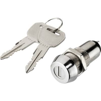 Zwei silberne Schlüssel auf einem Ring liegen neben einem zylindrischen Sicherheitsschloss.