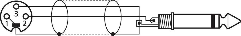 'Diagramm eines 3-poligen XLR-Steckers, der mit einem Klinkenstecker verbunden ist, zeigt die interne Verdrahtung und Verbindungspunkte.'