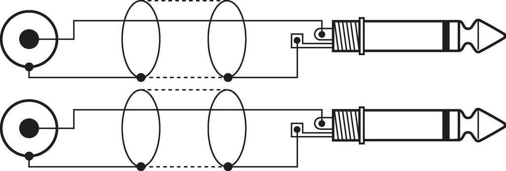 Verkabelungsdiagramm von zwei Tonabnehmern in einer Gitarre, die zu einem Mono-Klinkenstecker führen.