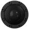 Ein schwarzer Lautsprecher mit runder Schutzabdeckung und sechs Befestigungsschrauben, geeignet für Audioanwendungen.