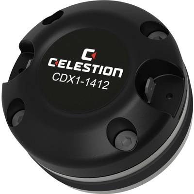 Schwarzer Lautsprecher-Hochtöner mit der Aufschrift 'Celestion CDX1-1412' auf der Vorderseite, runde Form und vier Schraubgewinde.