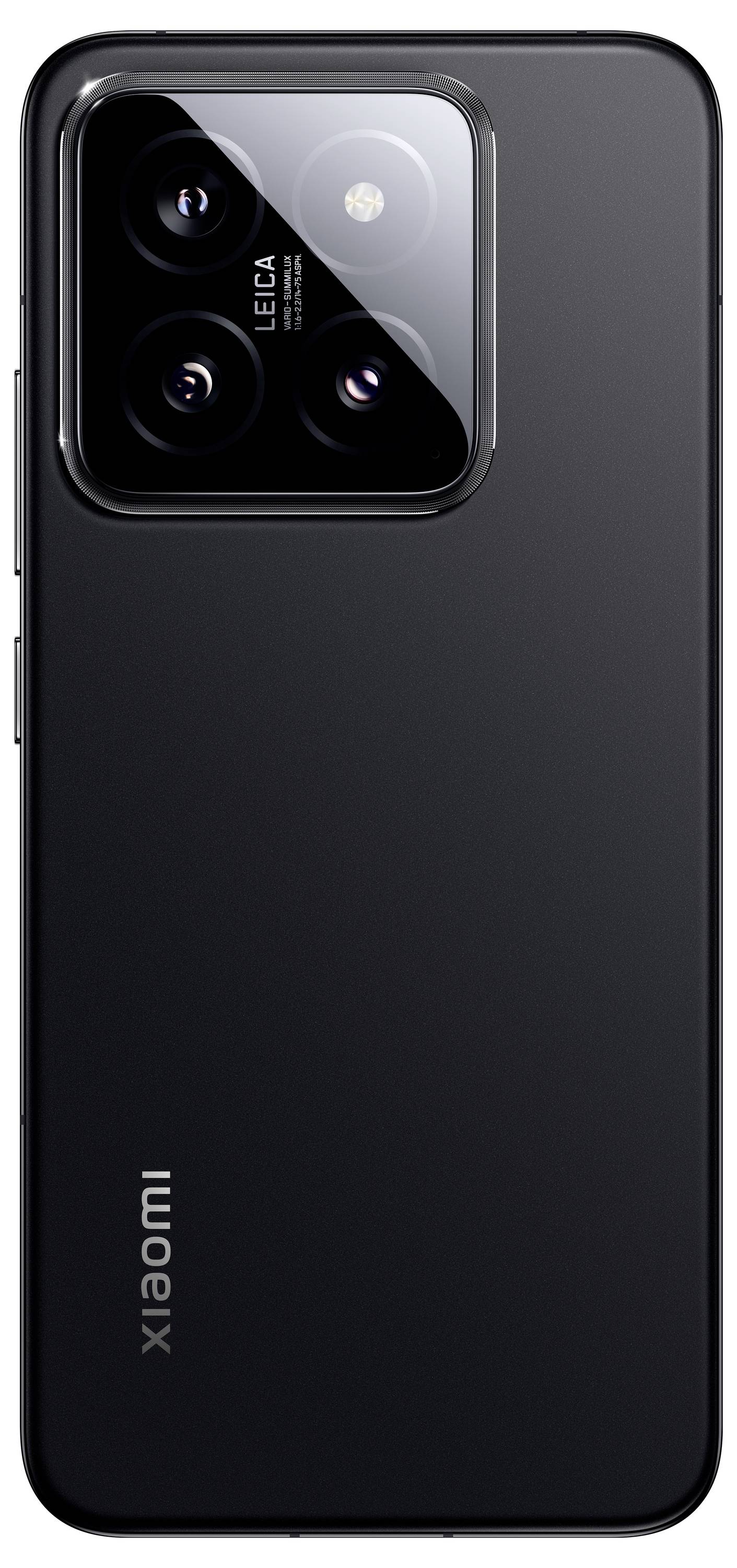 Rückseite eines schwarzen Smartphones mit drei Kameralinsen und Blitz, Leica-Branding in der Nähe der Kameras.