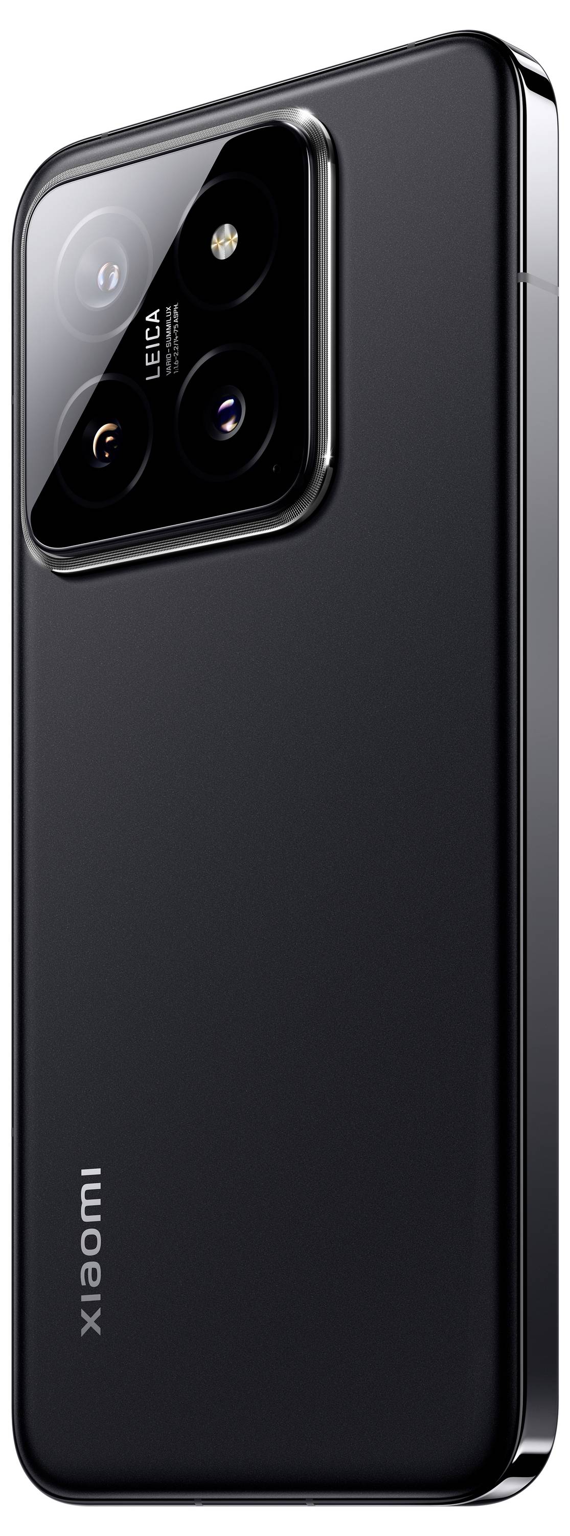 Schwarzes Smartphone mit drei Kameralinsen auf der Rückseite. Aufschrift 'xiaomi' unten links auf dem Gerät.