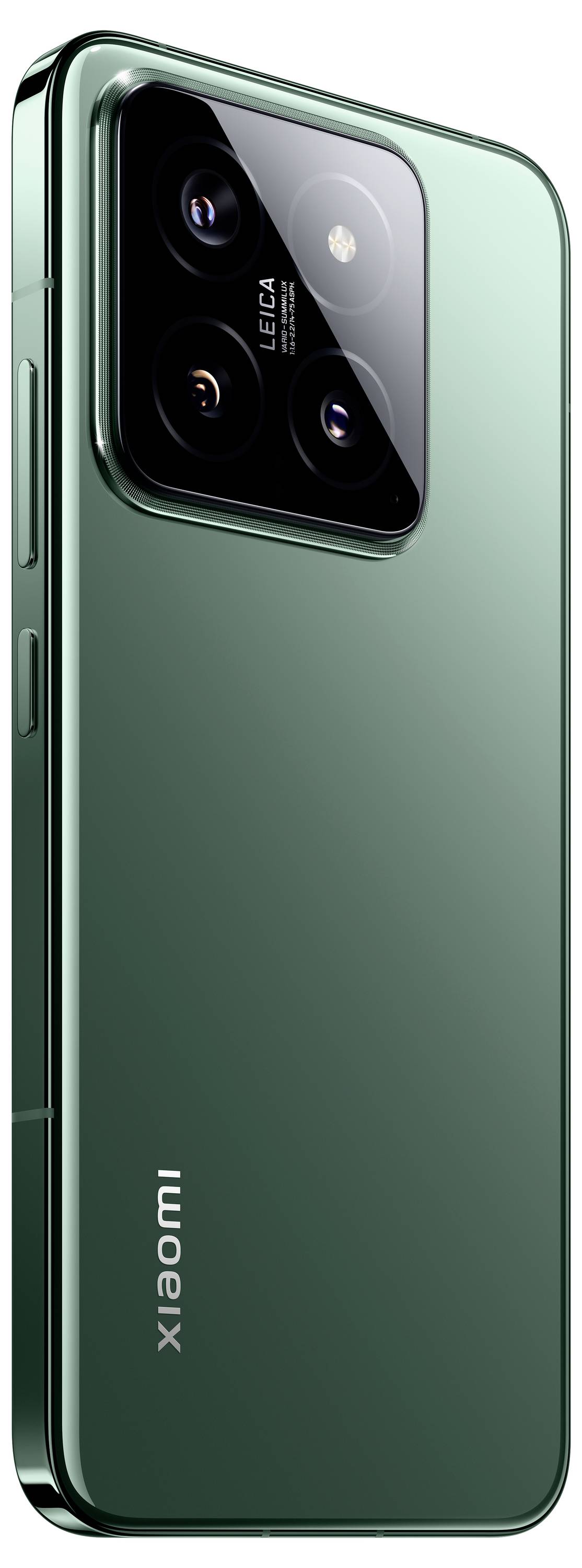 Ein grünes Smartphone mit Rückkamera und dem Logo 'Xiaomi'.