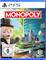 Cover des PS5-Spiels 'Monopoly' von Ubisoft, zeigt das Monopoly-Maskottchen mit einem Spielbrett und einer stilisierten Stadt im Hintergrund.