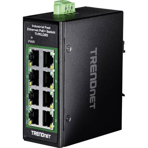 TRENDnet TI-PELC80 8-Port Ethernet PoE+ Industrial DIN-Rail Mini Switch