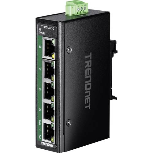 TRENDnet TI-PGLC50 5-Port Gigabit PoE+ Industrial DIN-Rail Mini Switch