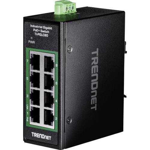 TRENDnet TI-PGLC80 8-Port Gigabit PoE+ Industrial DIN-Rail Mini Switch