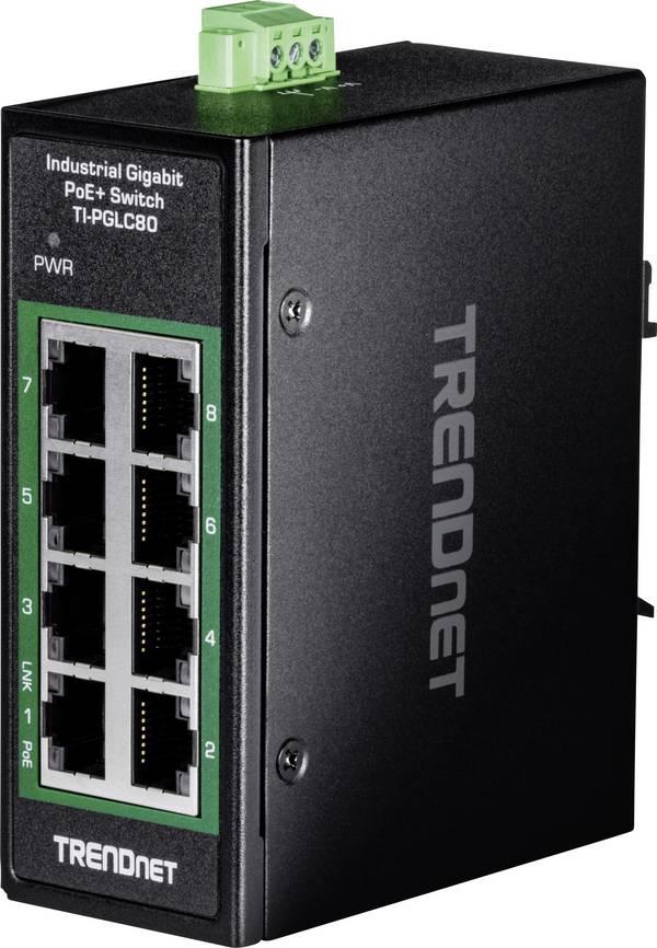 TRENDnet TI-PGLC80 8-Port Gigabit PoE+ Industrial DIN-Rail Mini Switch