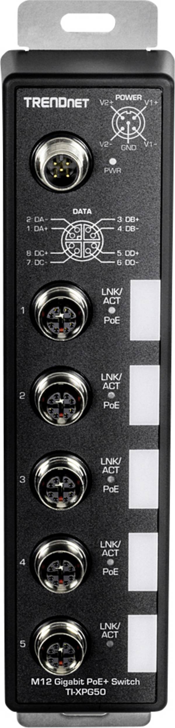 TRENDnet TI-XPG50 PoE+ Railway Switch, 5-Port Industrial EN50155 M12 Gigabit