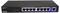 'Acht-Port-Ethernet-Switch mit LED-Anzeigen für Netzwerkaktivität. Schwarzes Gehäuse mit blauem und weißem Bedienfeld.'
