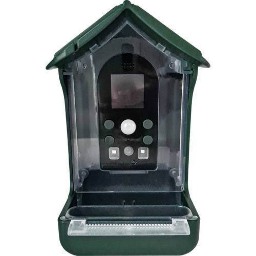 Berger & Schröter Futterhaus ES50BS 150 ml Vogel Grün, Grau mit Bewegungsmelder, Kamera, Speicherkarten-Slot, Solarpanel...