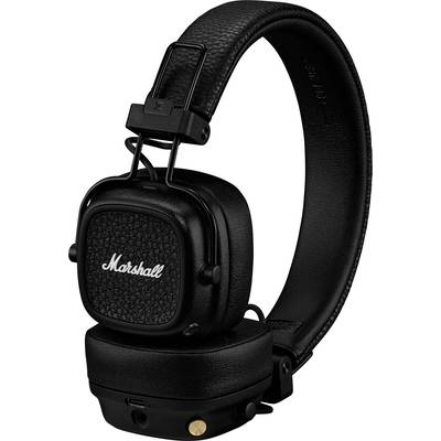 Schwarze Over-Ear-Kopfhörer mit Lederoptik und 'Marshall'-Logo auf den Ohrmuscheln. Sie haben ein elegantes, retro-inspiriertes Design.