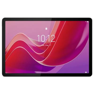 Ein Tablet mit einem pink-violetten Hintergrund zeigt die Uhrzeit 10:12 am 11. August auf dem Bildschirm.