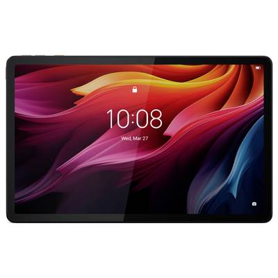 Ein Tablet mit einem farbintensiven Bildschirm, der die Uhrzeit '10:08' und das Datum 'Mi, 27. Mär' anzeigt.