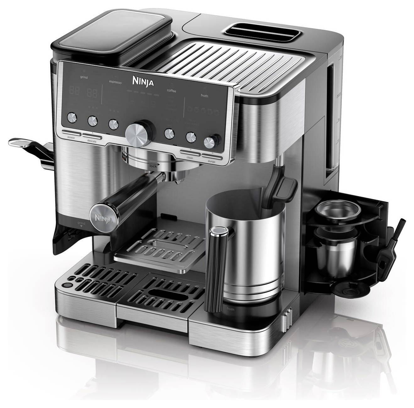 Ninja Luxe Cafe Pro Espressomaschine mit Siebträger Schwarz, Edelstahl 1650 W mit Filterkaffee-Funktion, mit Mahlwerk, m-1