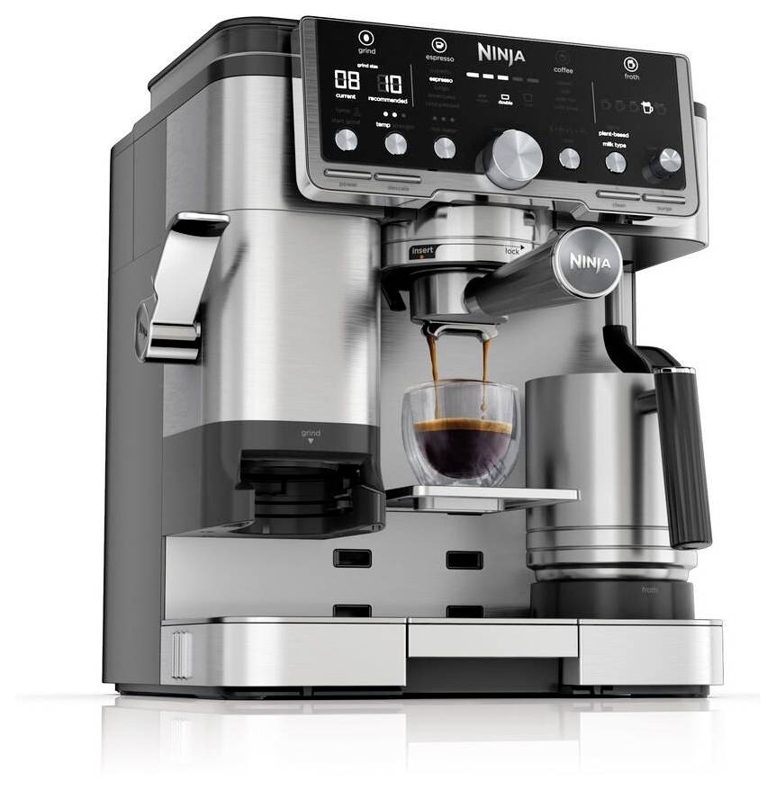Ninja Luxe Cafe Pro Espressomaschine mit Siebträger Schwarz, Edelstahl 1650 W mit Filterkaffee-Funktion, mit Mahlwerk, m-2