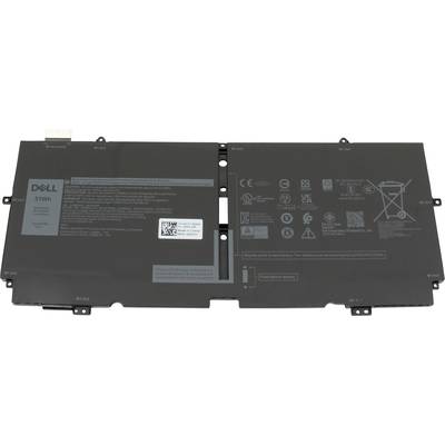 Ein Laptop-Akku mit Dell-Logo. Verschiedene Symbole und Warnhinweise sind auf der Oberfläche gedruckt.