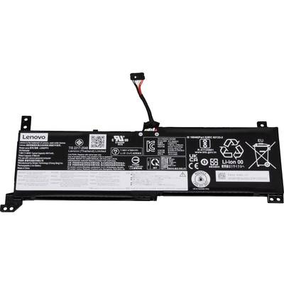 Lenovo Laptop-Akku mit Aufklebern, Sicherheits- und Recyclingsymbolen. Modell- und Spezifikationsangaben sind sichtbar.