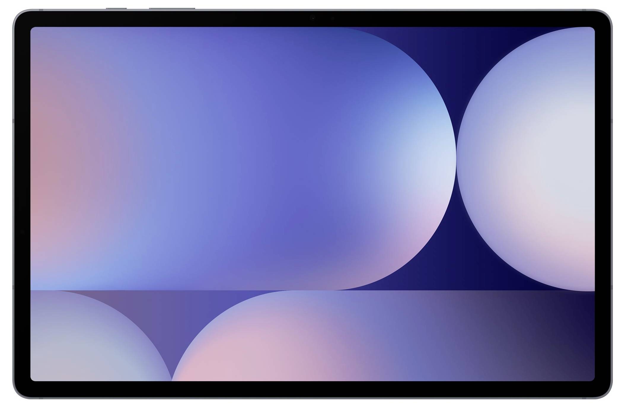 Ein Tablet mit einem abstrakten Hintergrundbild, das weiche, farbige Lichtkreise in Blau- und Rosatönen zeigt.