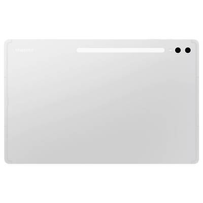 Ein silbernes Tablet in horizontaler Ansicht mit zwei Kameras oben rechts.