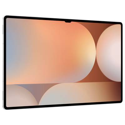 Ein Tablet mit einem abstrakten Hintergrund in Orange- und Beigetönen, das auf einem weißen Hintergrund dargestellt ist.