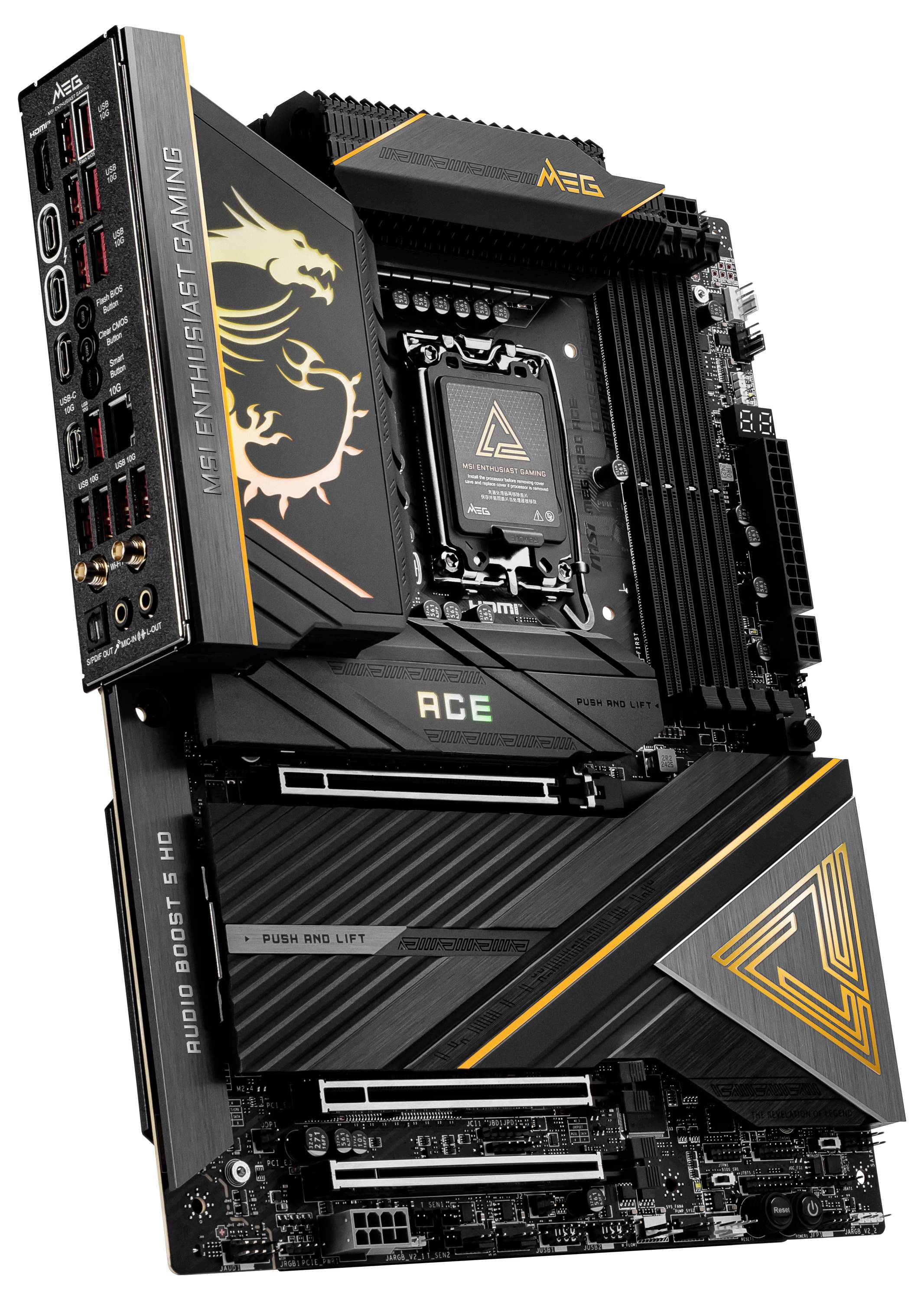 Hochwertiges Motherboard mit mehreren Steckplätzen und Anschlüssen, geeignet für Gaming und High-Performance-Computing.