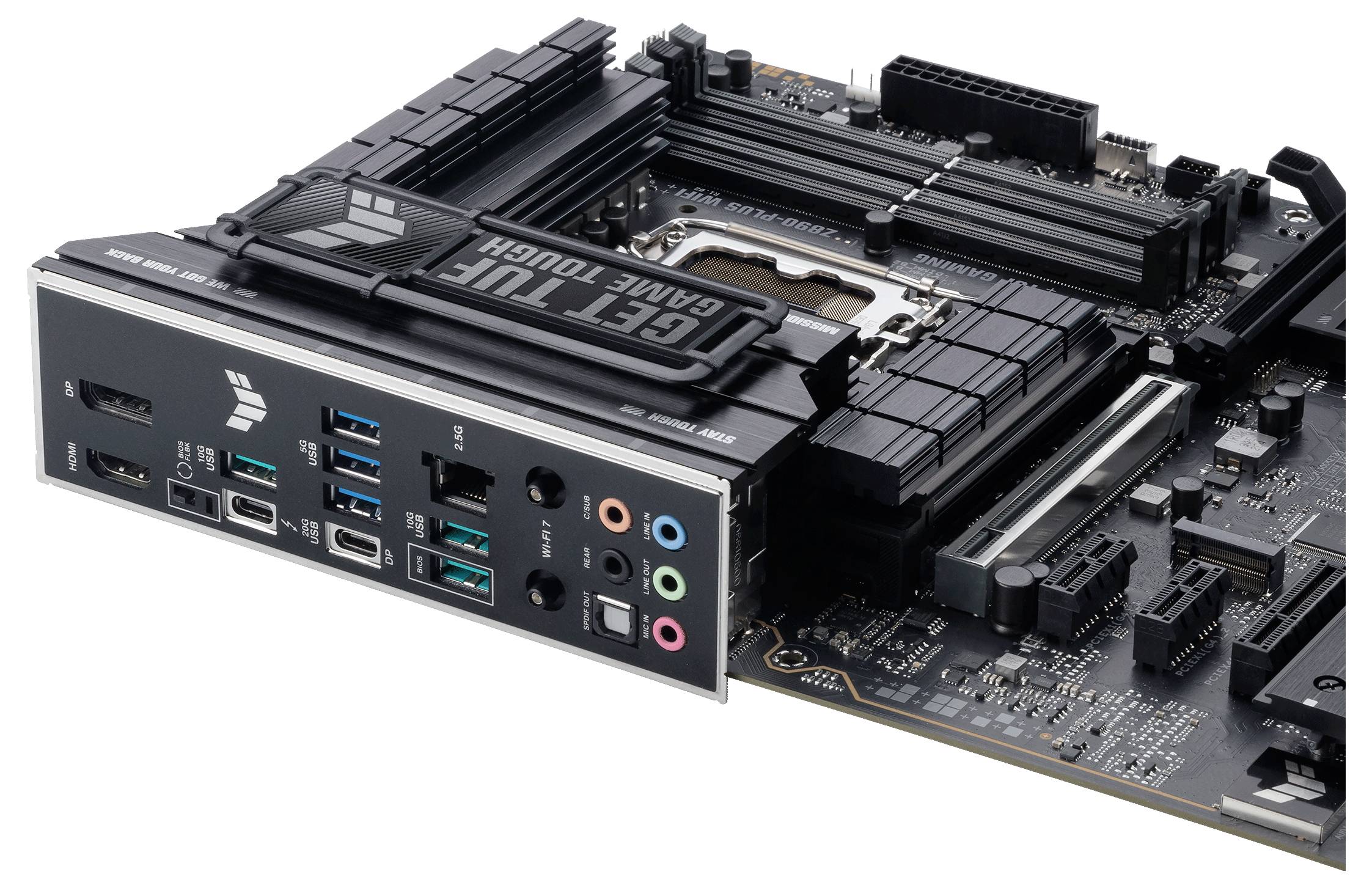 'Computer-Motherboard mit USB-Anschlüssen und Audio-Ausgängen, geeignet für Gaming'