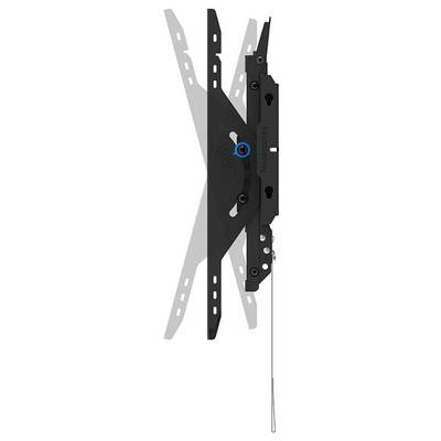 Ein schwarzer, vertikaler TV-Wandhalter aus Metall, der eine X-förmige Halterung zeigt, geeignet für die feste Montage.