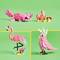 Drei LEGO-Modelle aus der "Fabelwesen"-Reihe: Ein rosafarbener Axolotl, ein einbeiniges Einhorn und ein rosafarbener Flamingo.